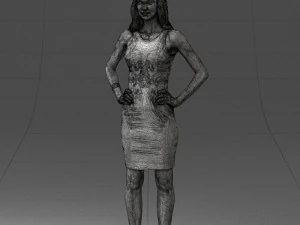 000151 Elegant Woman in White Dress Stylish Standing Pose 0714 3D Model