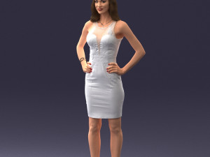 000151 Elegant Woman in White Dress Stylish Standing Pose 0714 3dp Modèles 3D en vedette