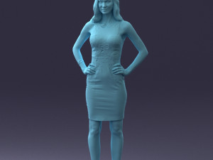 000151 Elegant Woman in White Dress Stylish Standing Pose 0714 3dp Modèles 3D en vedette