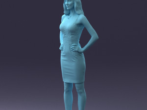000151 Elegant Woman in White Dress Stylish Standing Pose 0714 3dp Modèles 3D en vedette