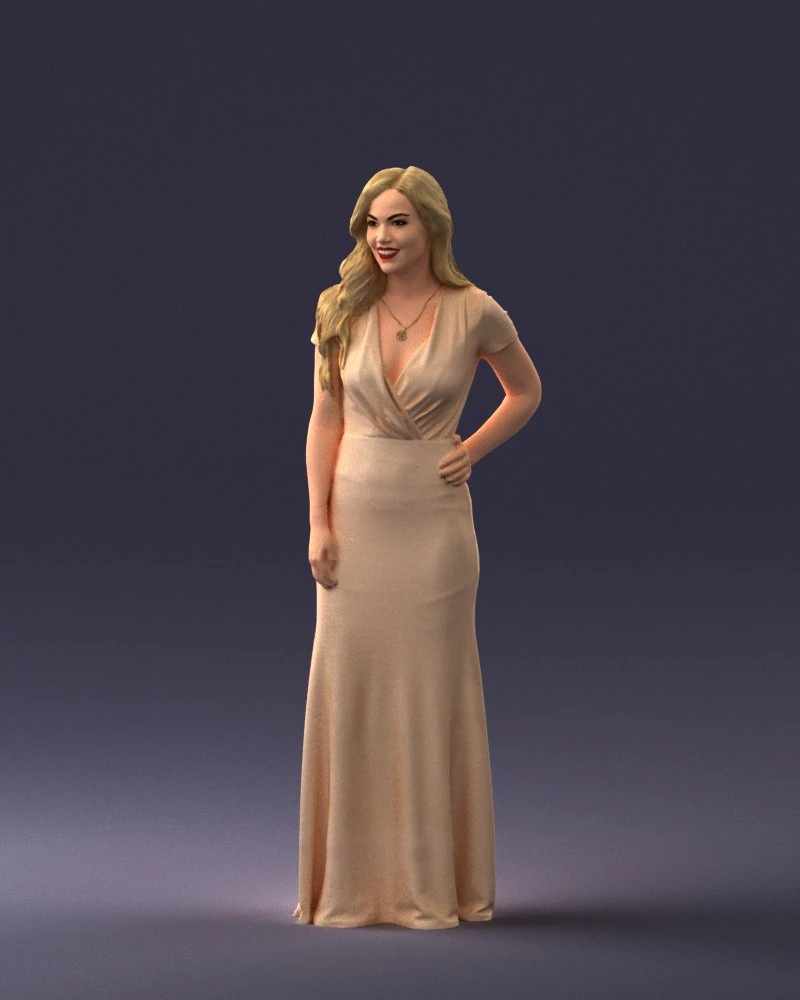 000152 Elegant Woman in Evening Gown 0714 3dp 3D Print Model .c4d .max .obj .3ds .fbx .stl .blend 