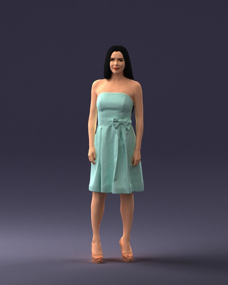 000153 Mulher em vestido de festa sem alças 0714 3dp Modelo de Impressão 3D .c4d .max .obj .3ds .fbx .stl .blend