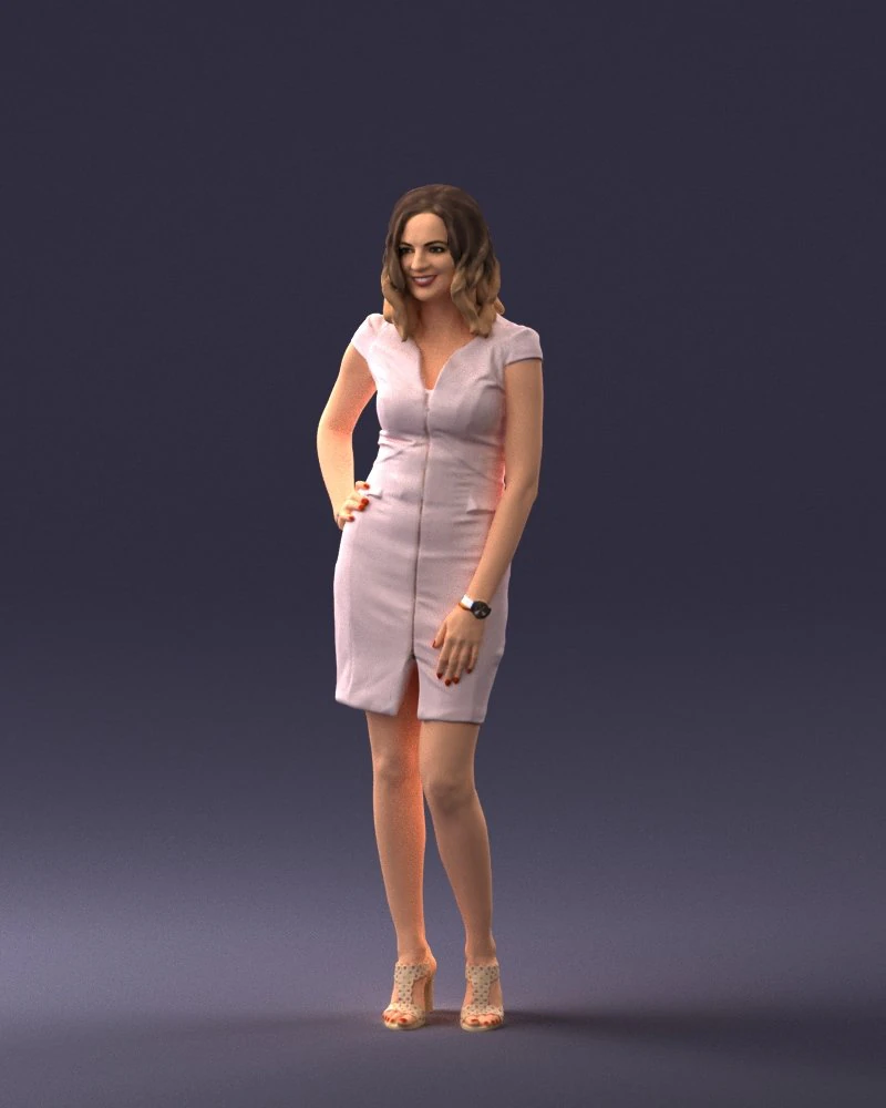 000154 Woman in Elegant Business Dress 0714 3D Model .c4d .max .obj .3ds .fbx .stl .blend