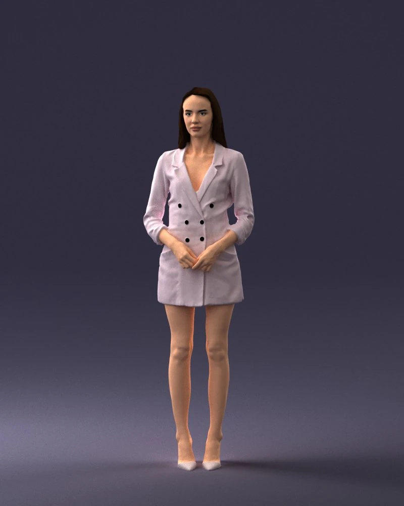 000155 Elegant Woman in White Blazer Dress 0714 3D Model .c4d .max .obj .3ds .fbx .stl .blend 