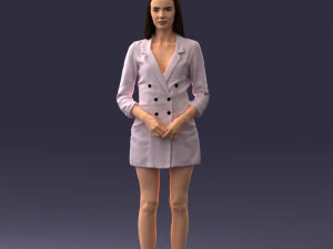 000155 Elegant Woman in White Blazer Dress 0714 3D Model