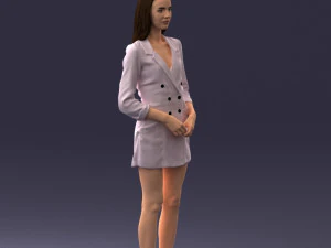 000155 Elegant Woman in White Blazer Dress 0714 3D Model