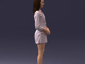 000155 Elegant Woman in White Blazer Dress 0714 3D Model