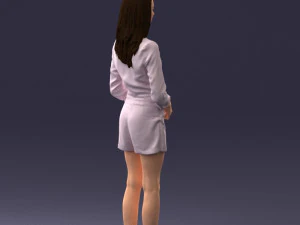 000155 Elegant Woman in White Blazer Dress 0714 3D Model