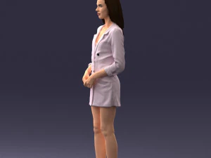 000155 Elegant Woman in White Blazer Dress 0714 3D Model