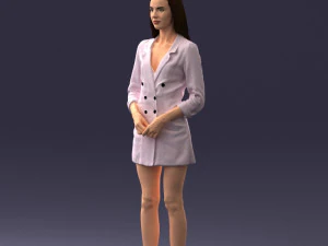 000155 Elegant Woman in White Blazer Dress 0714 3D Model