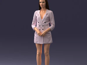 000155 Elegant Woman in White Blazer Dress 0714 3D Model