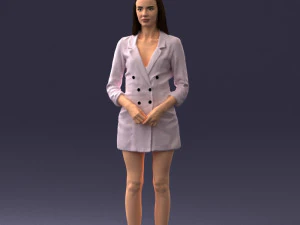 000155 Elegant Woman in White Blazer Dress 0714 3D Model