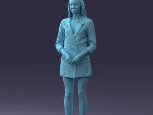 000155 Elegant Woman in White Blazer Dress 0714 3D Model