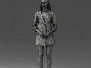 000155 Elegant Woman in White Blazer Dress 0714 3D Model