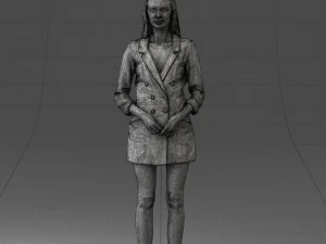 000155 Elegant Woman in White Blazer Dress 0714 3D Model