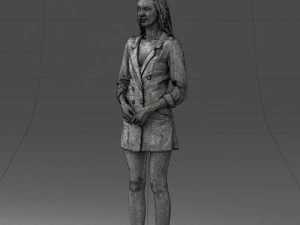000155 Elegant Woman in White Blazer Dress 0714 3D Model