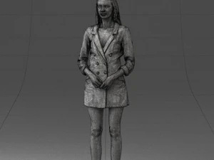 000155 Elegant Woman in White Blazer Dress 0714 3D Model
