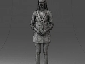 000155 Elegant Woman in White Blazer Dress 0714 3D Model