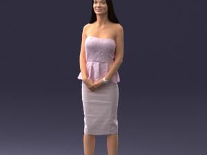 000156 Woman in Strapless Peplum Dress 0714 3D 모델