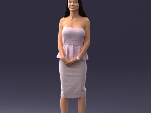 000156 Woman in Strapless Peplum Dress 0714 Modello 3D