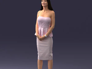 000156 Woman in Strapless Peplum Dress 0714 3D Model