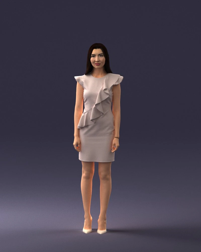 000157 Woman in Elegant Ruffled Dress 3D Model .c4d .max .obj .3ds .fbx .stl .blend 