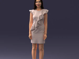 000157 Donna in Elegante Abito con Volant Modello 3D