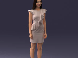 000157 Woman in Elegant Ruffled Dress 3D Model
