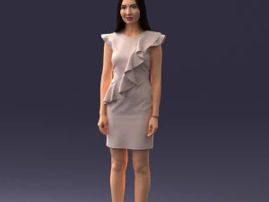 000157 Woman in Elegant Ruffled Dress 3D Model