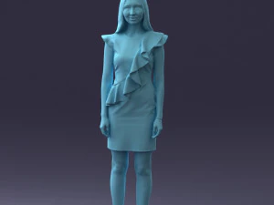 000157 Woman in Elegant Ruffled Dress 3D Model