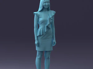 000157 Woman in Elegant Ruffled Dress 3D Model