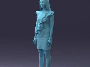 000157 Woman in Elegant Ruffled Dress 3D Model