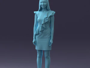 000157 Woman in Elegant Ruffled Dress 3D Model