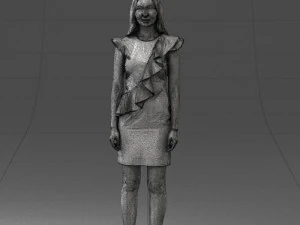 000157 Woman in Elegant Ruffled Dress 3D Model