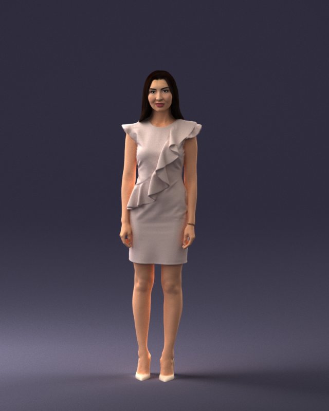 000157 Woman in Elegant Ruffled Dress 3dp Modèles 3D en vedette .c4d .max .obj .3ds .fbx .stl .blend