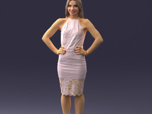 000158 Elegant Woman in White Lace Dress 0714 3D मॉडल