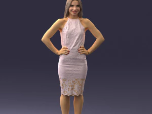 000158 Elegant Woman in White Lace Dress 0714 3D Model
