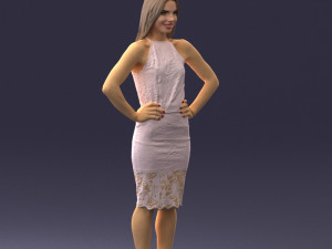 000158 Elegant Woman in White Lace Dress 0714 3D मॉडल