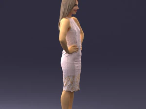 000158 Elegant Woman in White Lace Dress 0714 3D Model