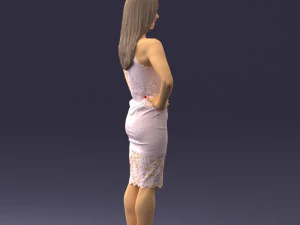 000158 Elegant Woman in White Lace Dress 0714 3D Model