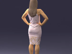 000158 Elegant Woman in White Lace Dress 0714 3D Model
