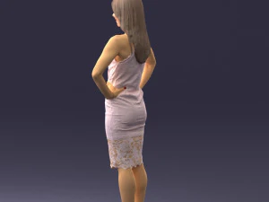 000158 Elegant Woman in White Lace Dress 0714 3D Model