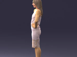 000158 Elegant Woman in White Lace Dress 0714 3D Model