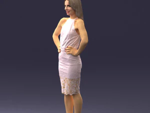 000158 Elegant Woman in White Lace Dress 0714 3D Model