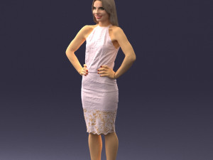 000158 Elegant Woman in White Lace Dress 0714 3D मॉडल
