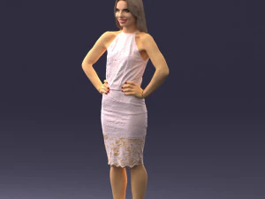 000158 Elegant Woman in White Lace Dress 0714 3D Model