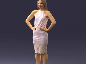 000158 Elegant Woman in White Lace Dress 0714 3D Model
