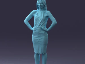 000158 Elegant Woman in White Lace Dress 0714 3D Model