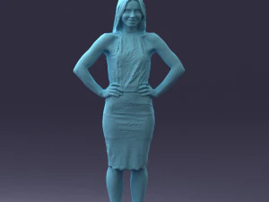 000158 Elegant Woman in White Lace Dress 0714 3D Model