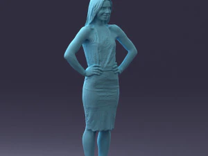 000158 Elegant Woman in White Lace Dress 0714 3D Model
